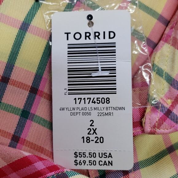 Torrid Pink and Yellow Plaid Button Down Shirt - Picture 12 of 13